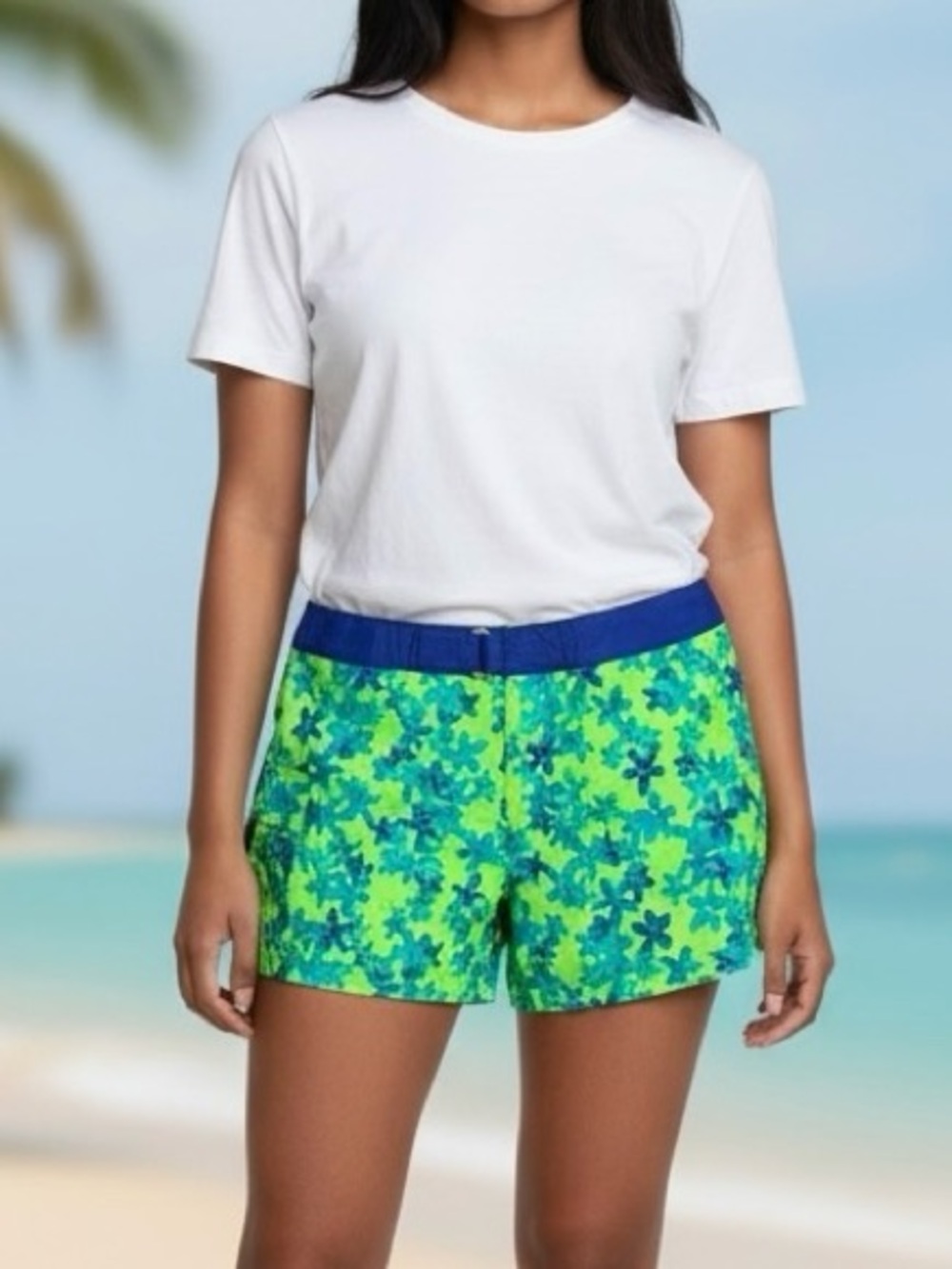 Vintage Y2K NO BOUNDARIES Green Floral Print Swim Shorts Beach Trunks Sz M